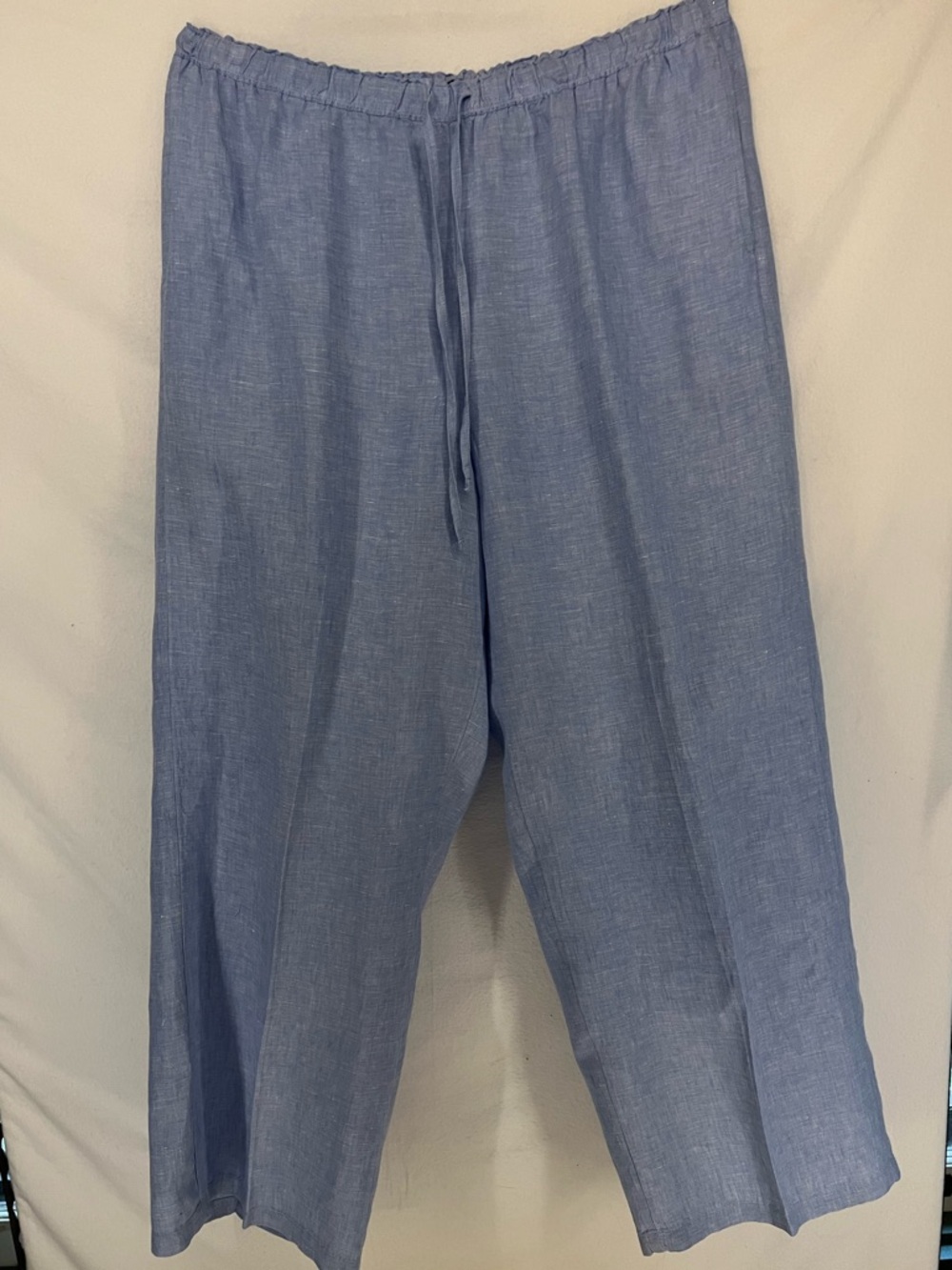 J Crew Women’s 100% Linen Light Blue Periwinkle Elastic Waist Pants Size L
